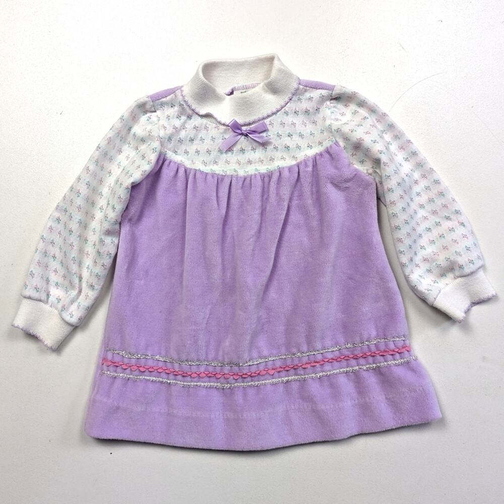 Vintage Healthtex Dress Girls Size 12-18m Purple Velour